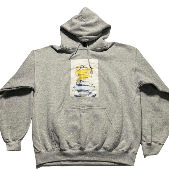 Gildan Heavy Blend Men's Graphic Print Gray String Hoodie Sweatshirt - Picture 1 of 8